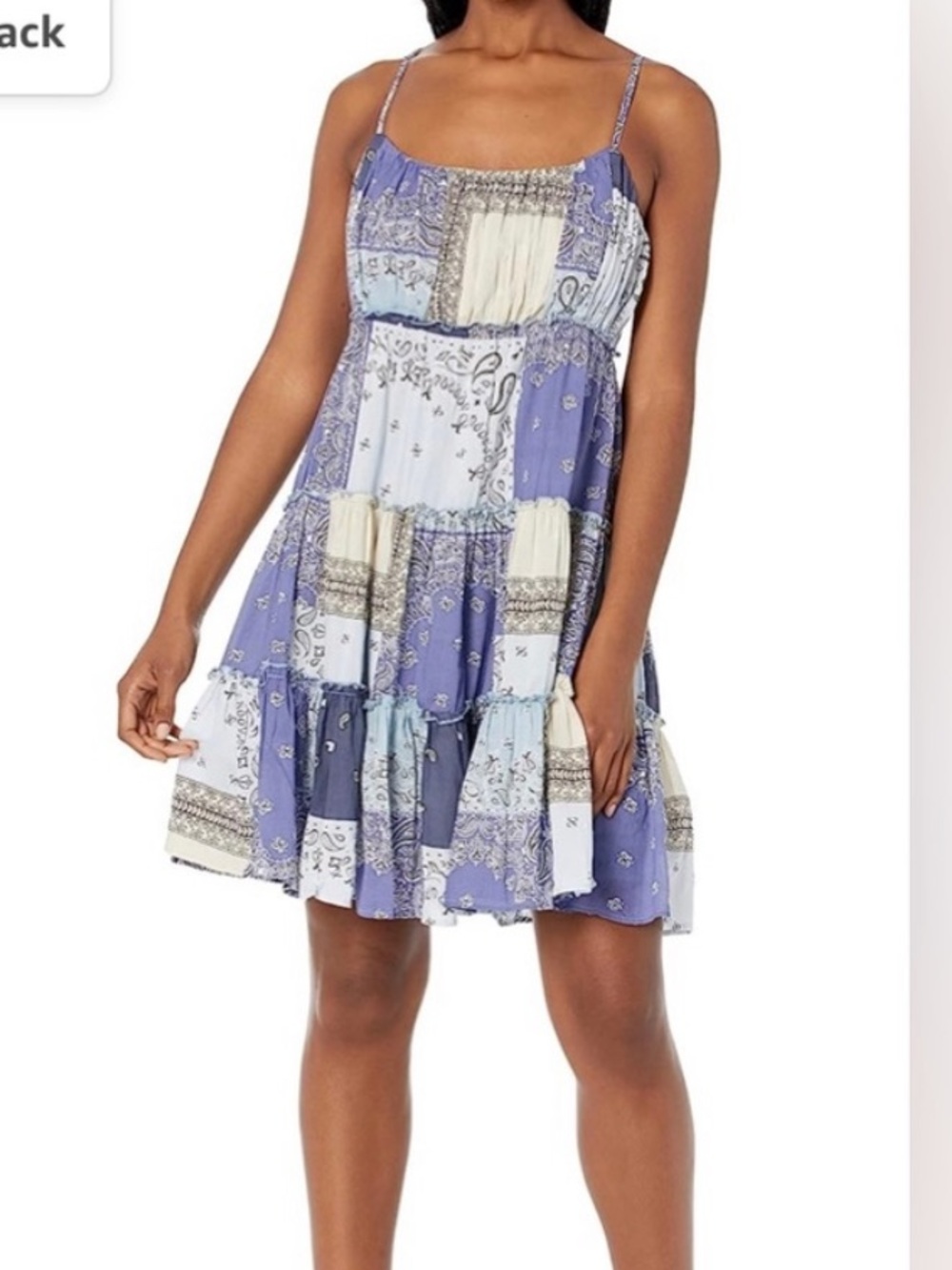 Lucky Brand Blue and Cream Patchwork Tiered Mini Dress